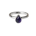 Amethyst Pear shaped gemstone Sterling Silver Ring on a white background