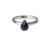 Amethyst Pear shaped gemstone Sterling Silver Ring on a white background