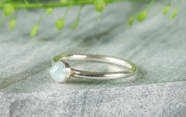 Aquamarine Rosecut Sterling Silver Stacking Ring Lunar Moth Jewellery