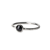 Black Spinel Rosecut Gemstone set on textured Hammered Sterling Silver Ring