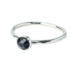 Black Spinel Sterling Silver Hammered Ring Front View on a white background