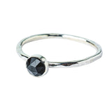 Black Spinel Sterling Silver Hammered Ring Front View on a white background