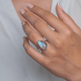 Labradorite Rosecut Statement Ring — Sterling Silver | Handmade in UK