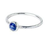 Lapis Sterling Silver Hammered Textured Stacking Ring front view on a white background