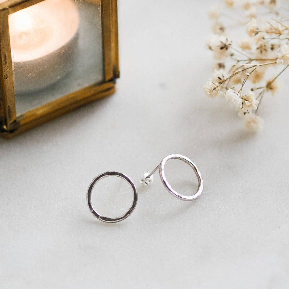 Simple Silver Circle Earrings Hammered Silver Circle 