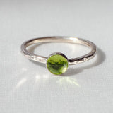 Peridot Rosecut Hammered Handmade Sterling Silver Stacking Ring