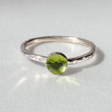 Peridot Rosecut Hammered Sterling Silver Stacking Ring