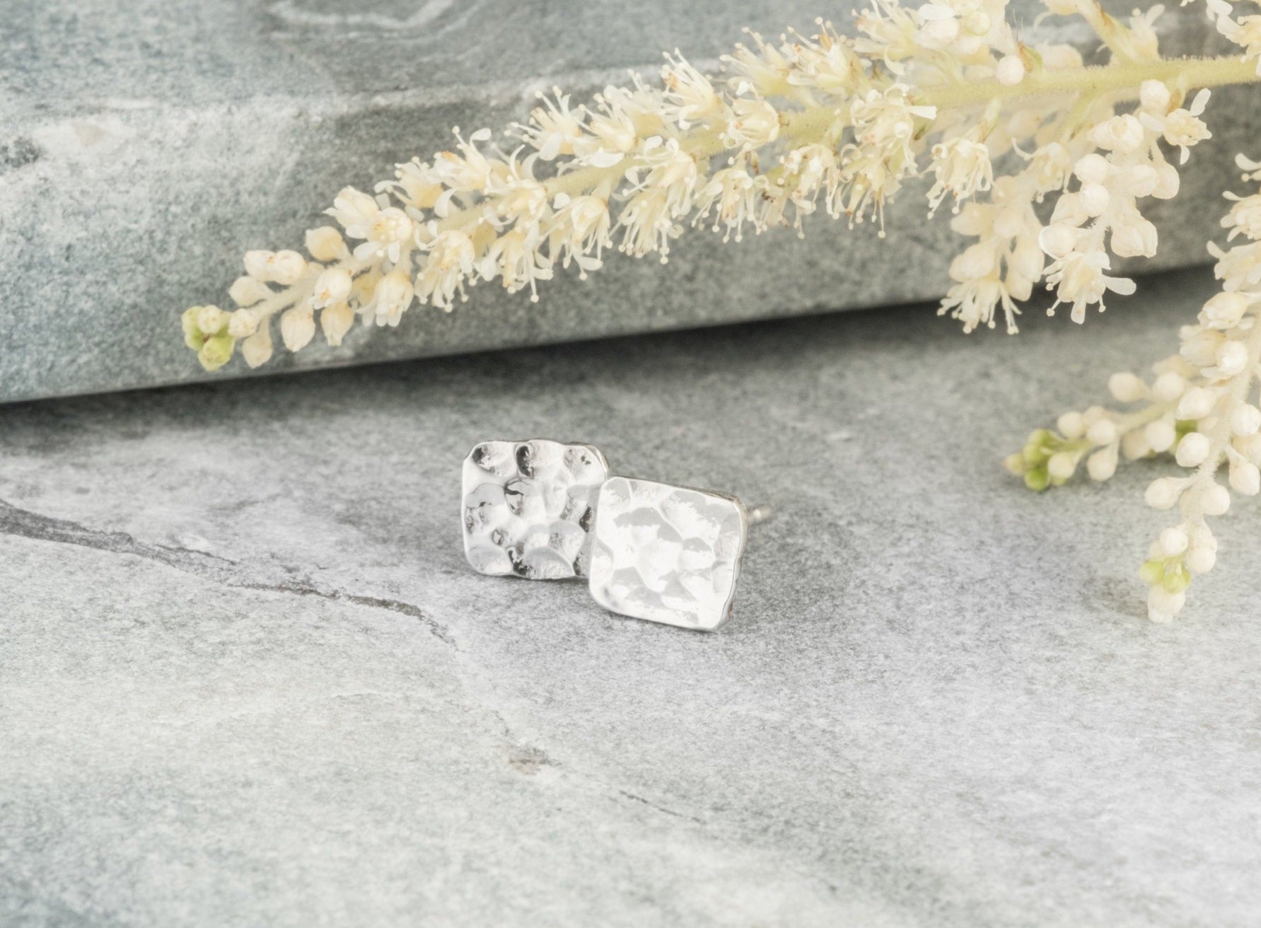 Square Hammered Sterling Silver Earrings Lunar Moth Jewellery