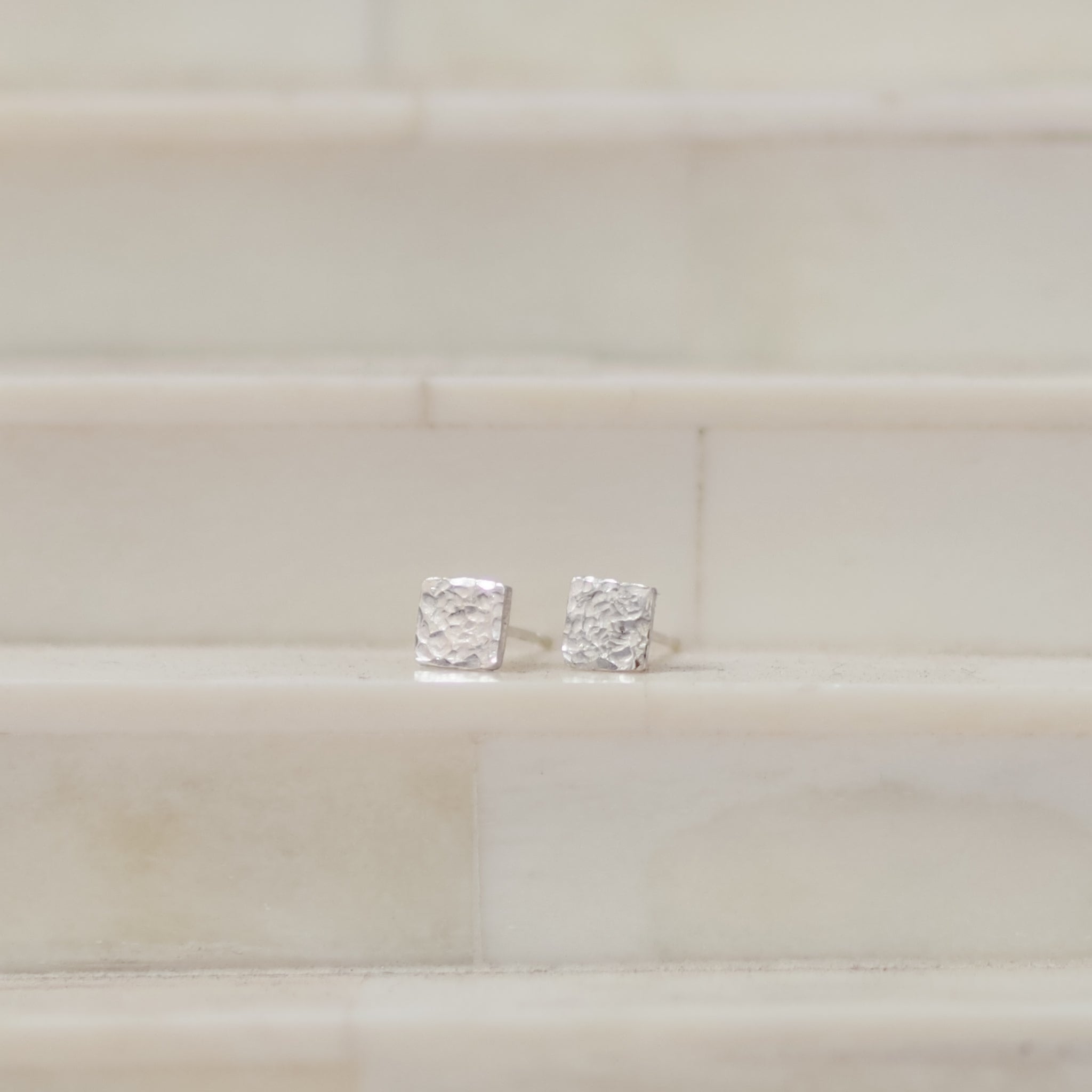 Square Hammered Sterling Silver Earrings Lunar Moth Jewellery