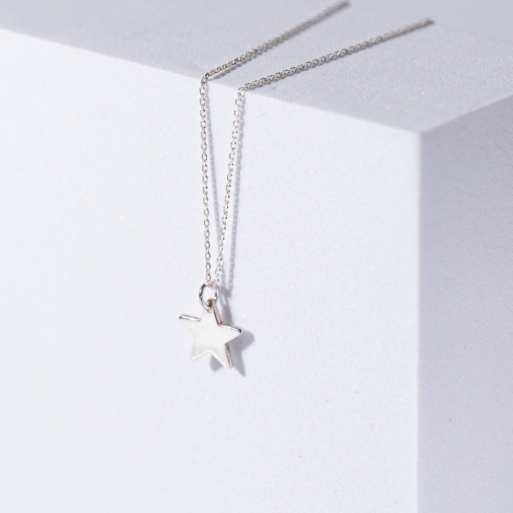 Star Sterling Silver Necklace on White Box 