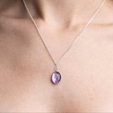 Amethyst Gemstone Pendent Sterling Silver Necklace worn on model