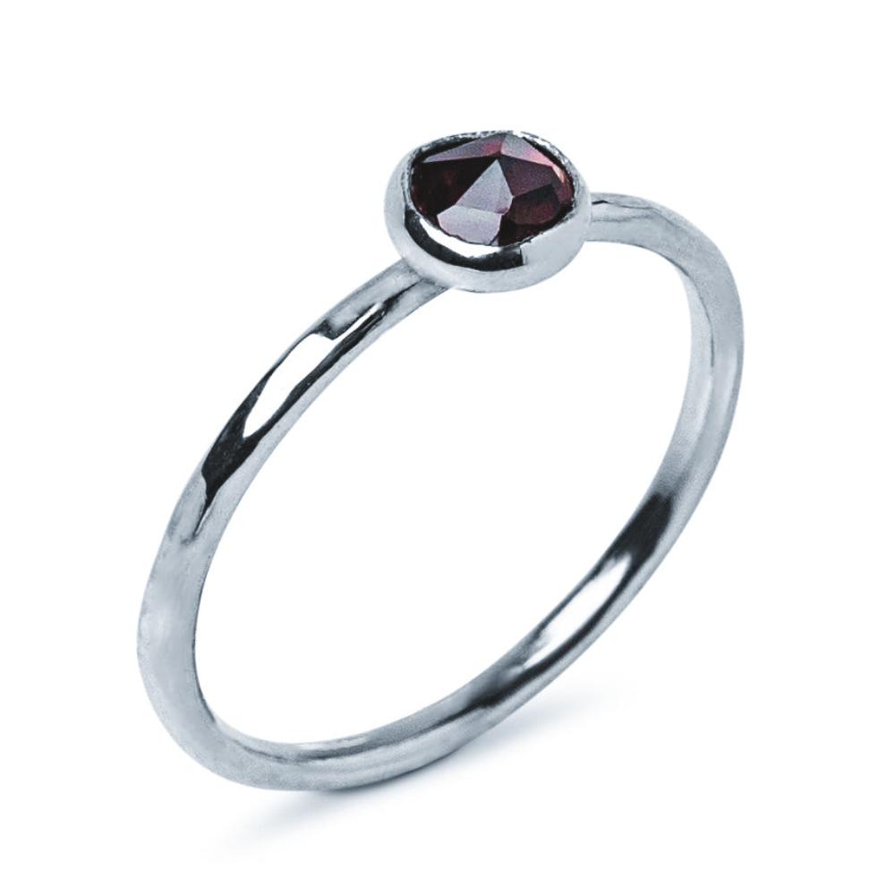 Rhodolite Garnet gemstone Sterling Silver Stacking Ring with Hammered Textured band, white background