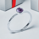 Amethyst Rosecut Hammered Handmade Sterling Silver Stacking Ring