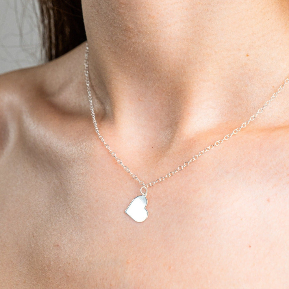Sterling Silver Heart Pendent Necklace worn by model