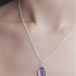 Amethyst Gemstone Pendent Sterling Silver Necklace worn on model, video.