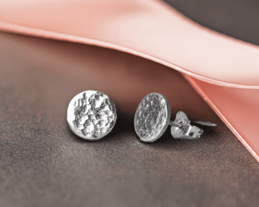 Handmade Round Hammered Sterling Silver Earrings