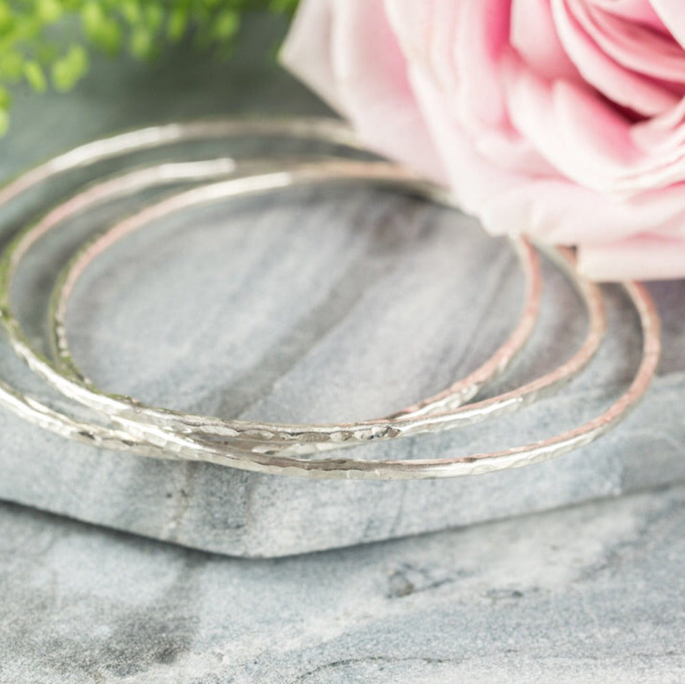 Russian Hammered Sterling Silver Bangle Lunar Moth Jewellery