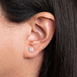 Handmade Sterling Silver Square shaped Hammered textured Earrings worn on models ear lobe