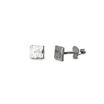 Handmade Square Hammered Sterling Silver Earrings on White Background