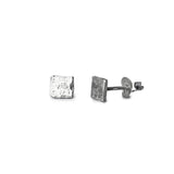 Handmade Square Hammered Sterling Silver Earrings on White Background