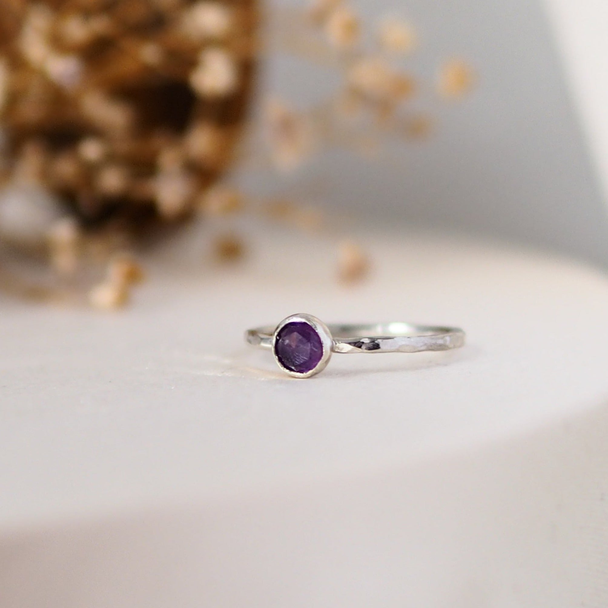 Amethyst Rosecut Hammered Sterling Silver Stacking Ring Lunar Moth Jewellery purple, large, stone, lavender amethyst, gemstone, celtic jewellery, purple amethyst, gemstone ring, birthstone jewellery