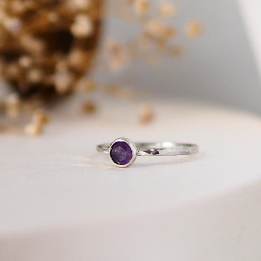 Amethyst Rosecut Hammered Sterling Silver Stacking Ring Lunar Moth Jewellery