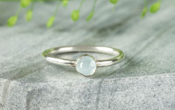 Aquamarine Rosecut Sterling Silver Stacking Ring Lunar Moth Jewellery