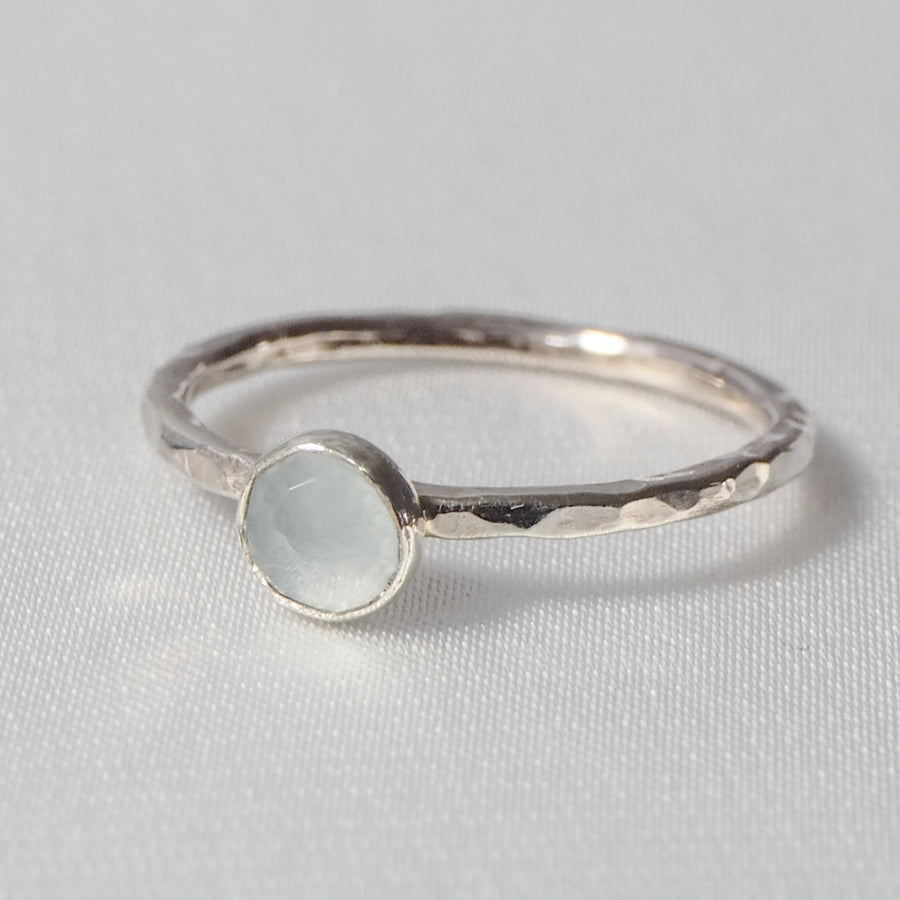 Aquamarine Rosecut Hammered Sterling Silver Stacking Ring