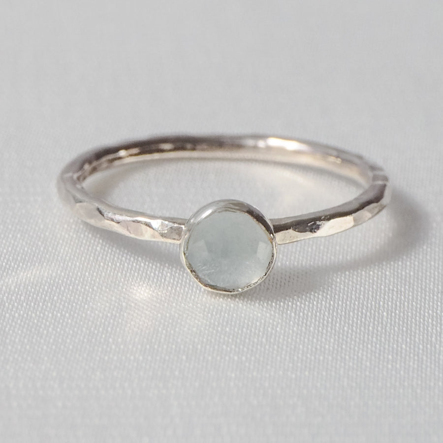 Aquamarine Rosecut Hammered Sterling Silver Stacking Ring