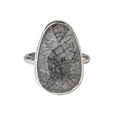 Black Quartz Handmade Sterling Silver Statement Ring on White Background 