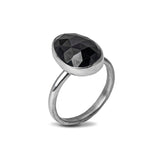 Black Spinel Statement Sterling Silver Ring worn on white background