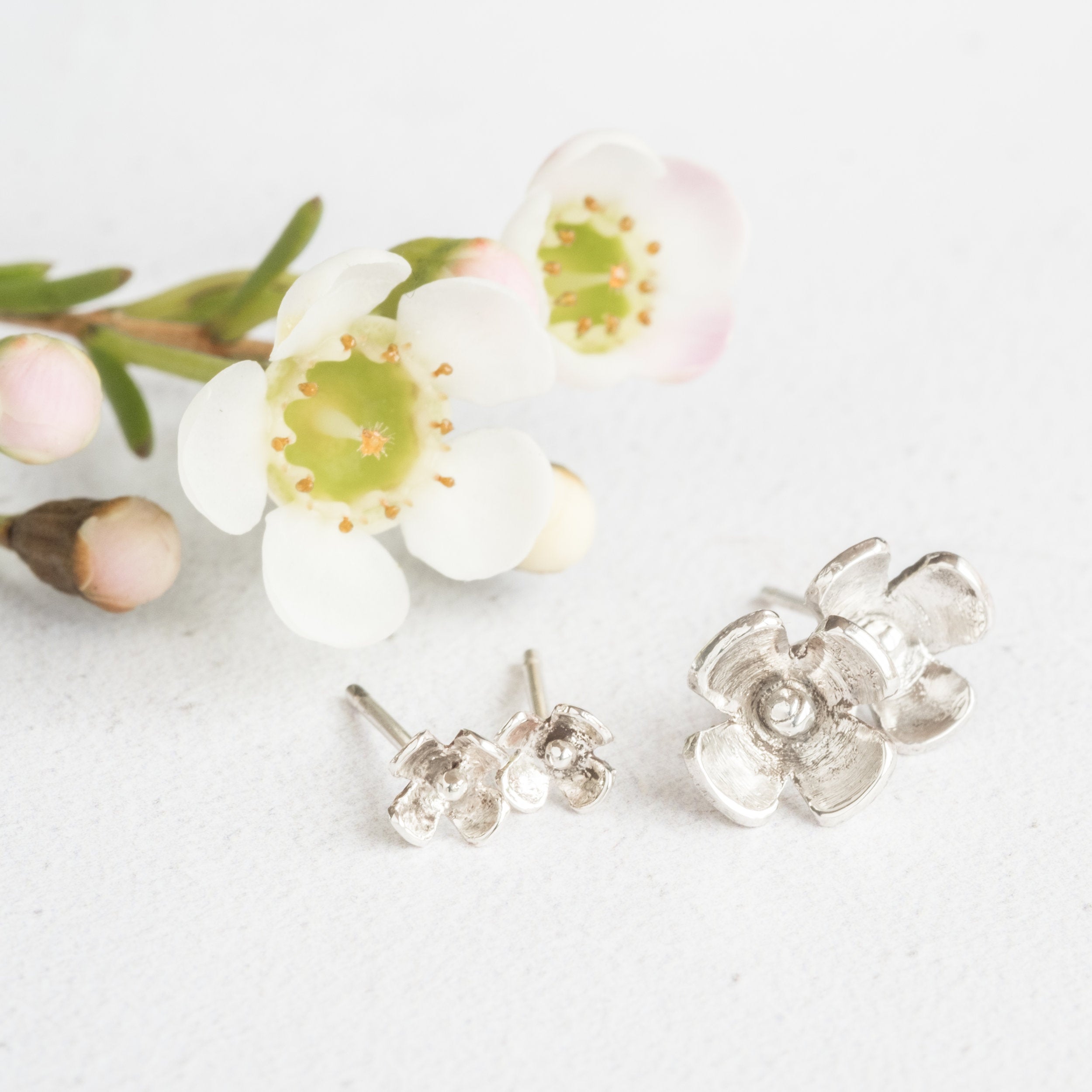 Blossom Flower Sterling Silver Stud Earrings Lunar Moth Jewellery