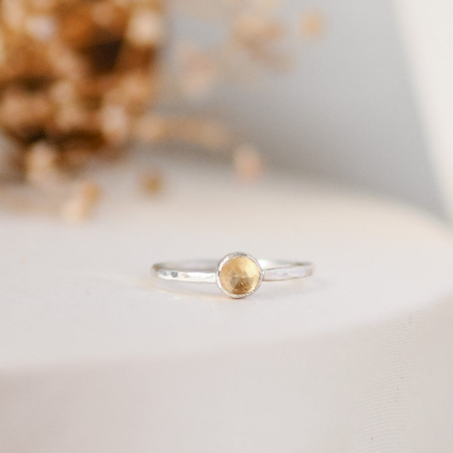 Citrine Rosecut Hammered Sterling Silver Stacking Ring Lunar Moth Jewellery