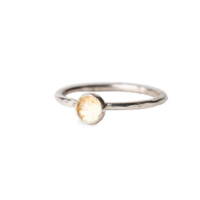 Citrine Rosecut Gemstone set on a hammered textured Sterling Silver Ring