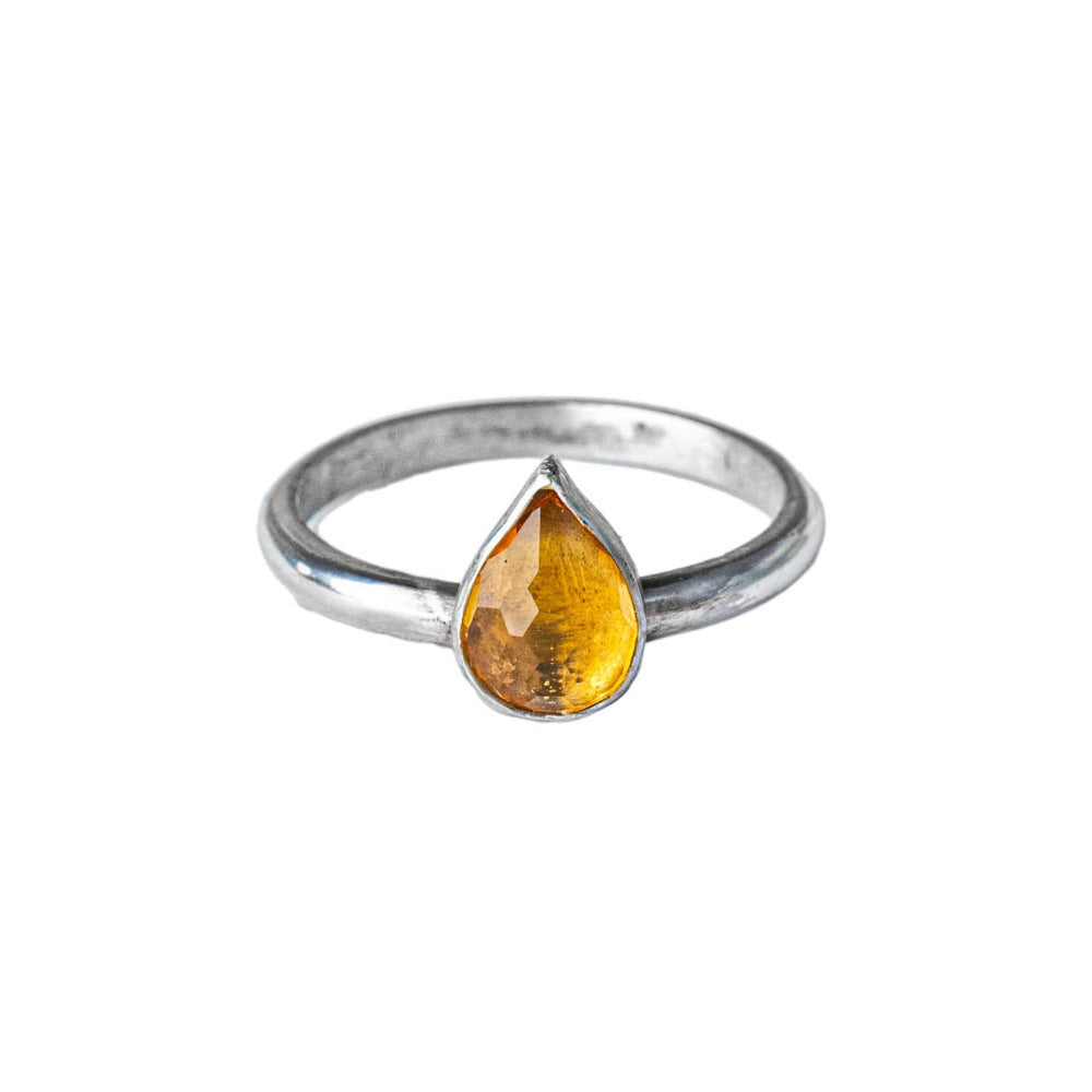 Citrine Gemstone Statememnt Sterling Silver Ring show on white background