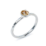 Citrine gemstone Sterling Silver Hammered Stacking Ring, Side view on a white background