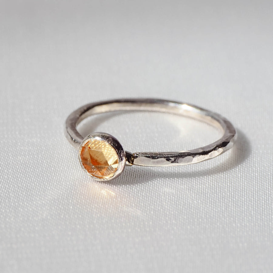 Handmade Citrine Rosecut Hammered Sterling Silver Stacking Ring