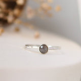 Grey Moonstone Rosecut Hammered Sterling Silver Stacking Ring Lunar Moth Jewellery