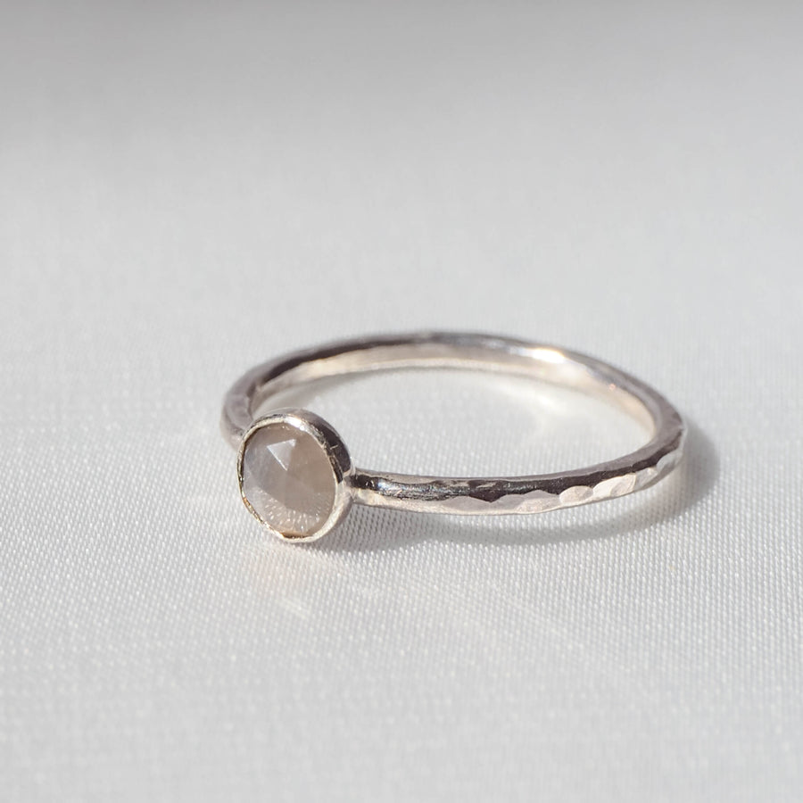 Grey Moonstone Rosecut Hammered Sterling Silver Stacking Ring