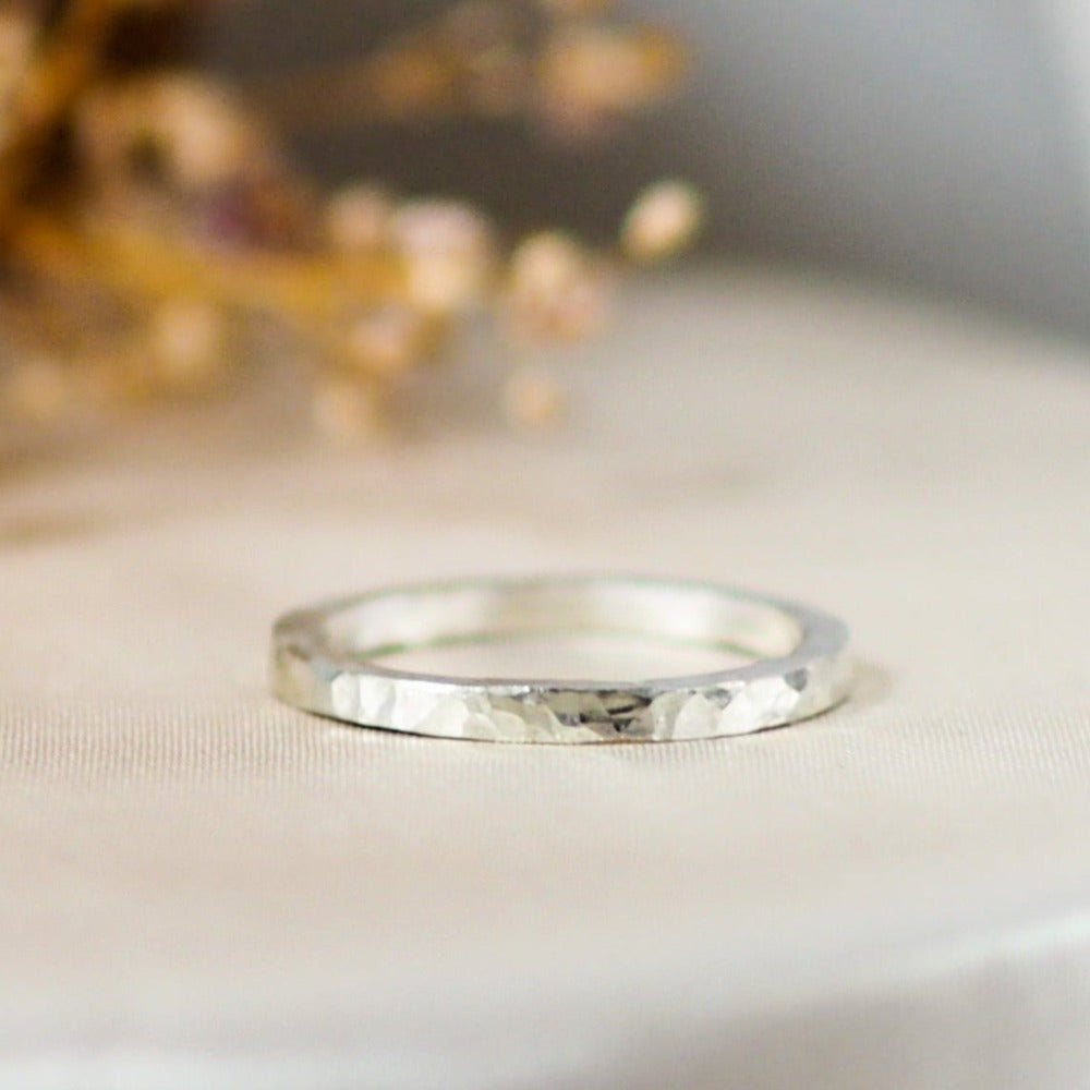 Hammered Sterling Silver Ring - 2mm Lunar Moth Jewellery