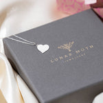 Heart Sterling Silver Neckalce on Lunar Moth Jewellery Packaging 