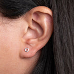 Hexagon Earrings worn on models ear lobe