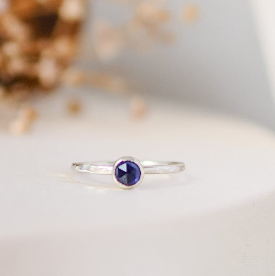 Iolite Rosecut Hammered Sterling Silver Stacking Ring Lunar Moth Jewellery