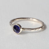 Handmade Iolite Rosecut Hammered Sterling Silver Stacking Ring