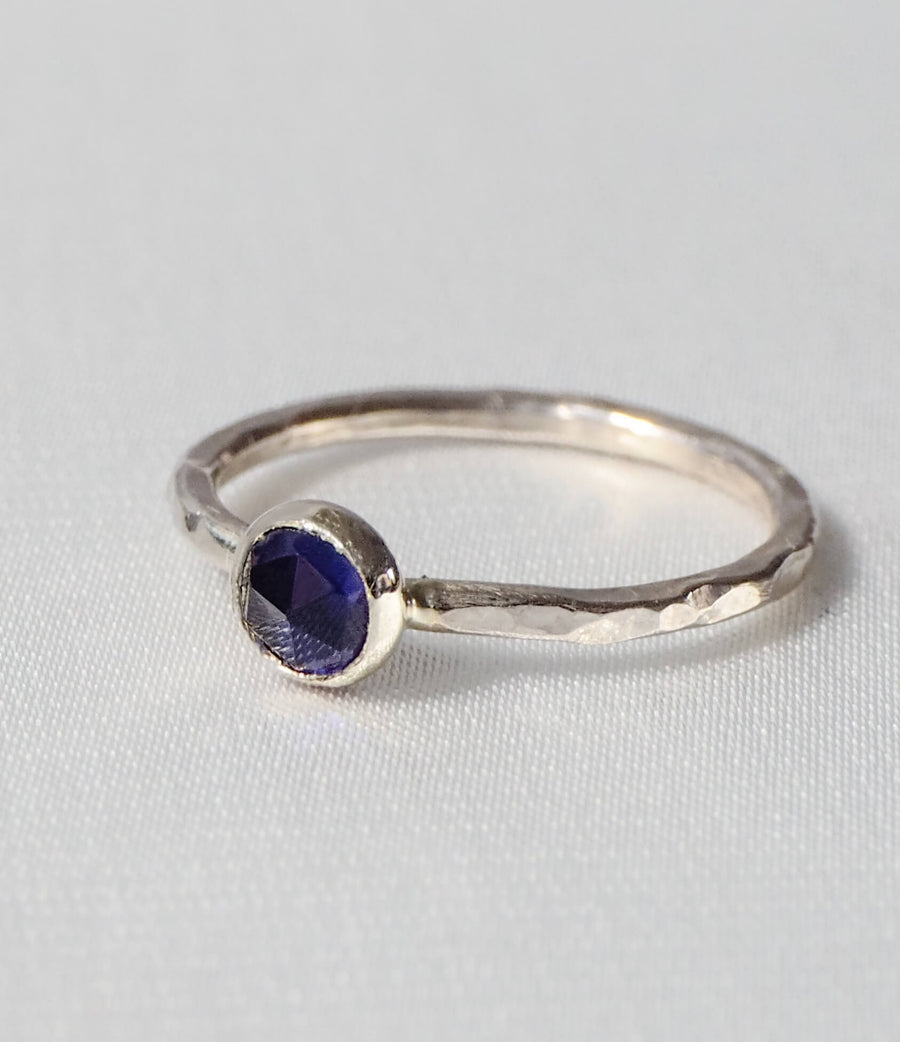 Handmade Iolite Rosecut Hammered Sterling Silver Stacking Ring