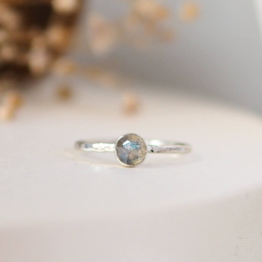 Labradorite Rosecut Hammered Sterling Silver Stacking Ring Lunar Moth Jewellery
