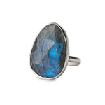 Labradorite Rosecut Gemstone Statement Ring set on a Sterling Silver Ring.