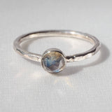 Labradorite Rosecut Hammered Sterling Silver Stacking Ring