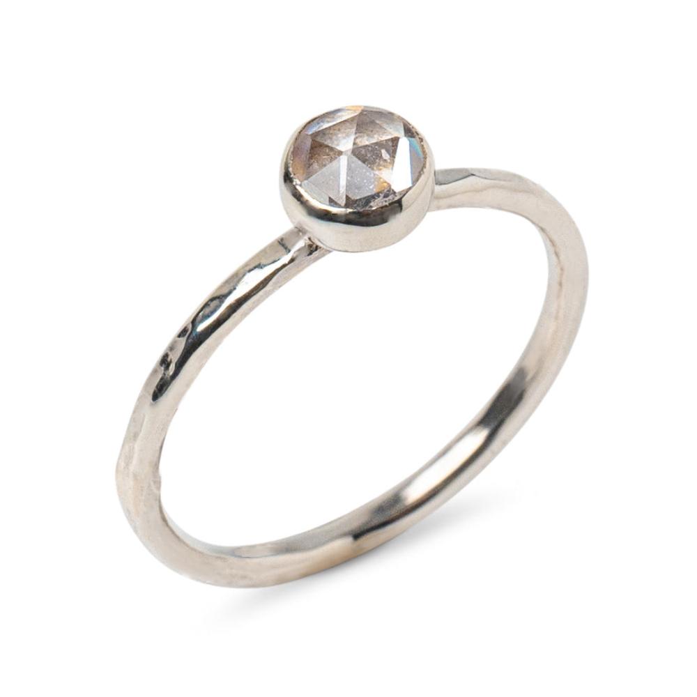 Labrodorite Sterling Silver Hammered Stacking Ring show on its side with a White background 