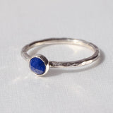 Handmade Lapis Rosecut Hammered Sterling Silver Stacking Ring